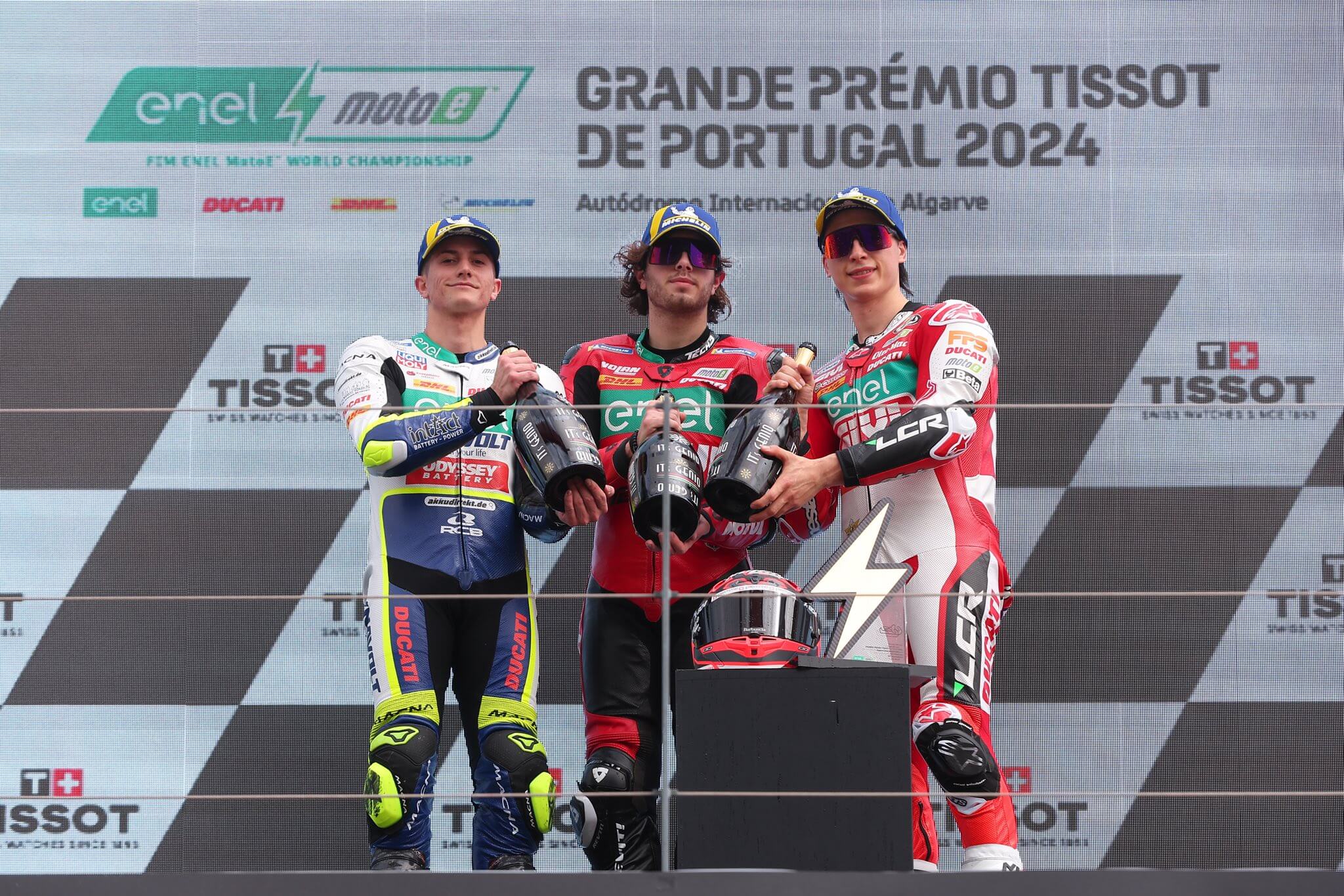 Hector Garzo celebratestwo MotoE victories at Sachsenring in Germany